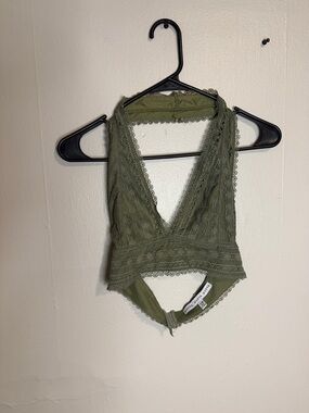 HYFVE Olive Lace Halter Bralette Bodysuit